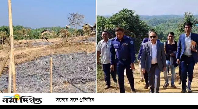 বান্দরবানে ত্রিপুরা সম্প্রদায়ের ১৭ বসতঘরে আগুন : ডিসি-এসপির পরিদর্শন